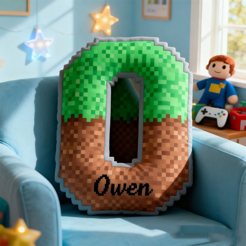 Personalized Pixel Grass Letter Pillow with Custom Name Design