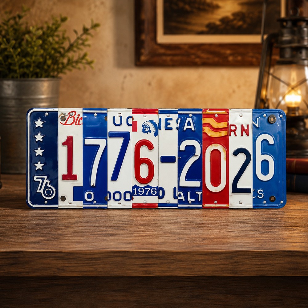 USA 250th License Plate Sign Vintage Americana Wall Decor