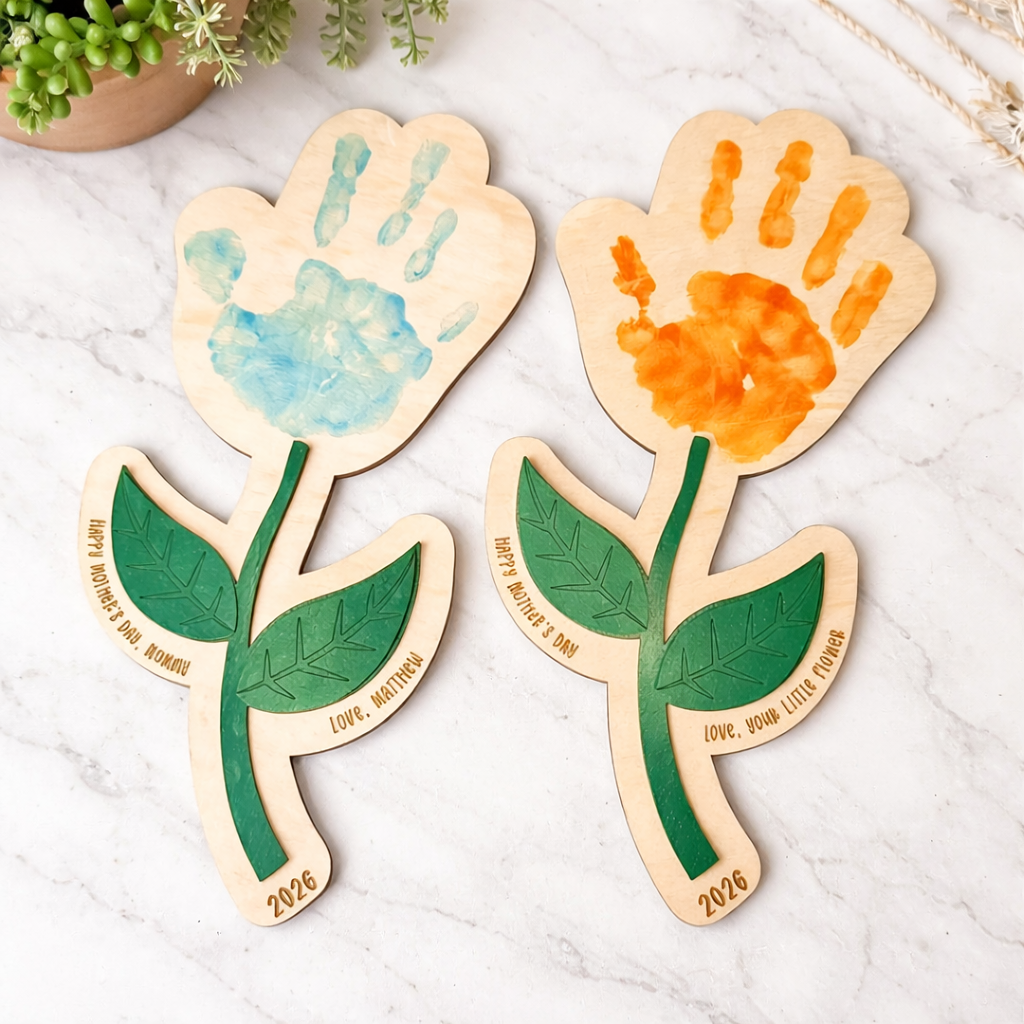 Custom DIY Flower Kids Handprint and Name Sign Gift for Mom or Grandma Mothers Day Gift