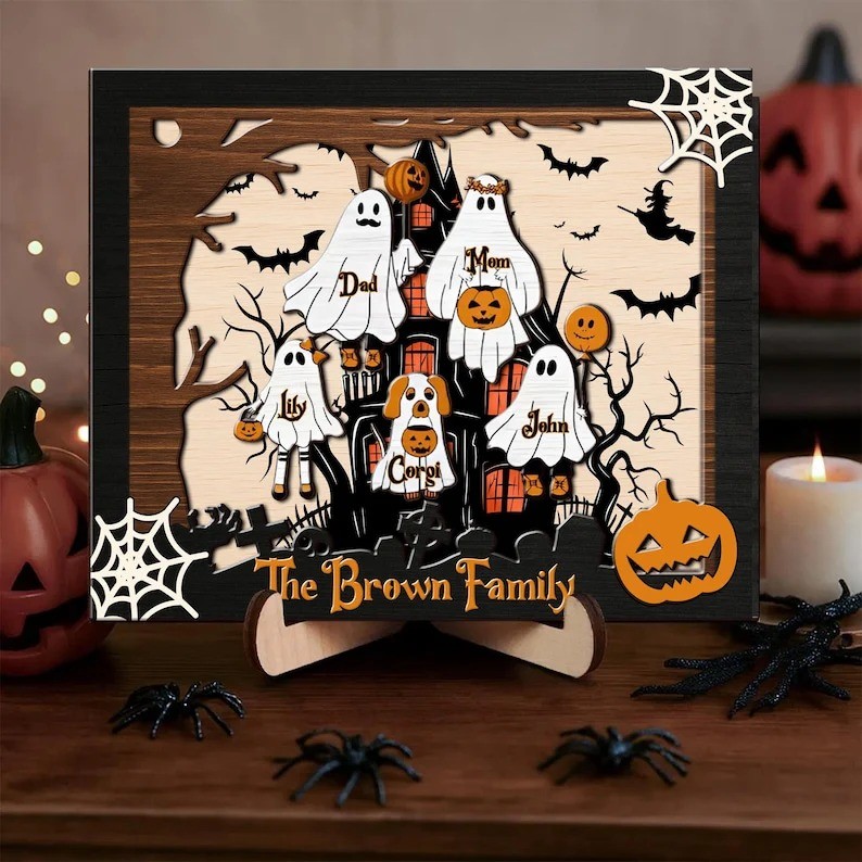 Personalized Halloween Ghost Family Boo Crew Sign Cute Spooky Home Decor