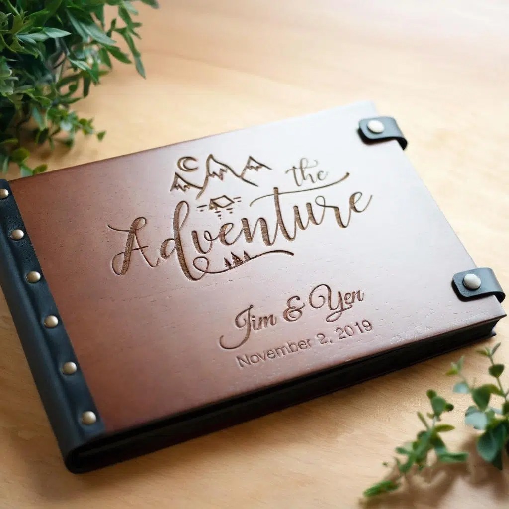 Personalized Adventure Book Wooden Photo Album Wedding Scrapbook Anniversary Gift