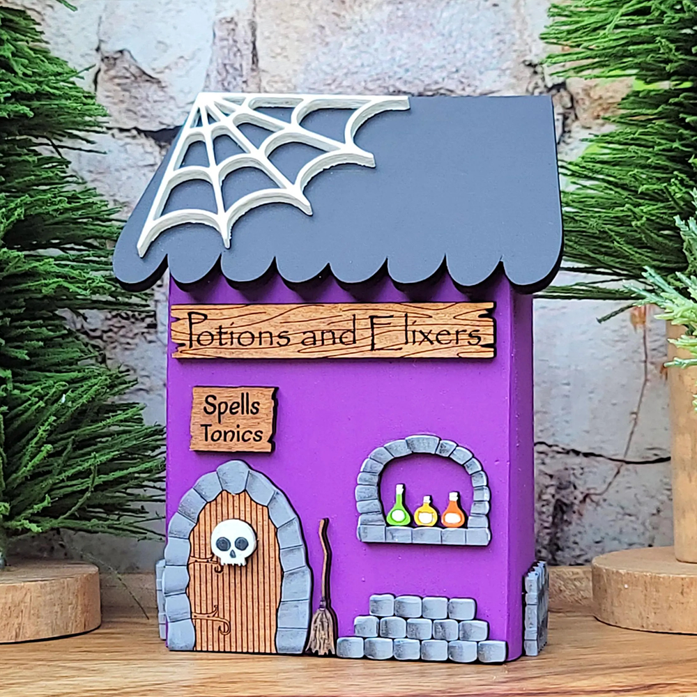 Personalized Handmade Wooden Witchy Potions Shop Figurines for Halloween Tiered Trays