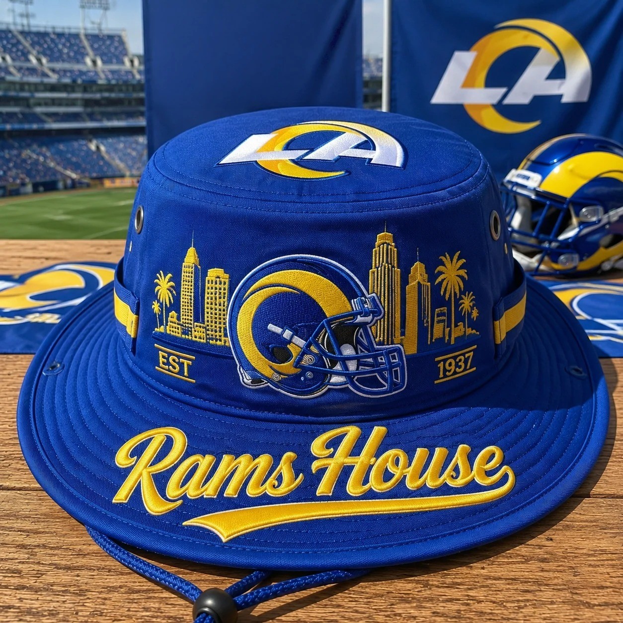 Rams House Boonie Hat, Football Fan Wide Brim Hat, Game Day Outdoor Hat