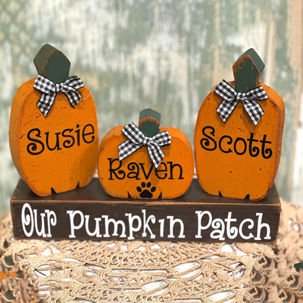Personalized Pumpkin Family Figurines Wooden Home Decor Gift for Halloween