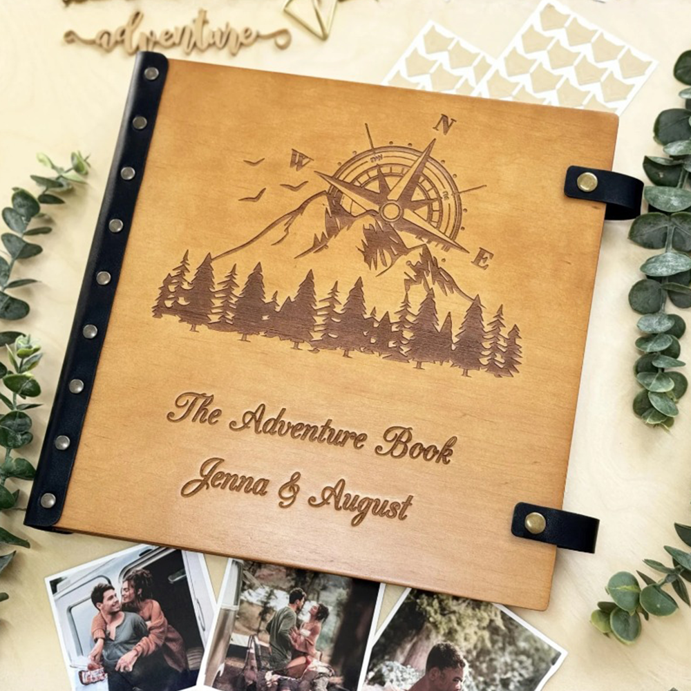 Personalized Adventure Book Wooden Photo Album Wedding Scrapbook Anniversary Gift