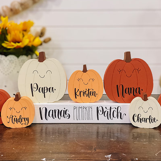 Personalized Pumpkin Family Figurines Wooden Home Decor Gift for Halloween