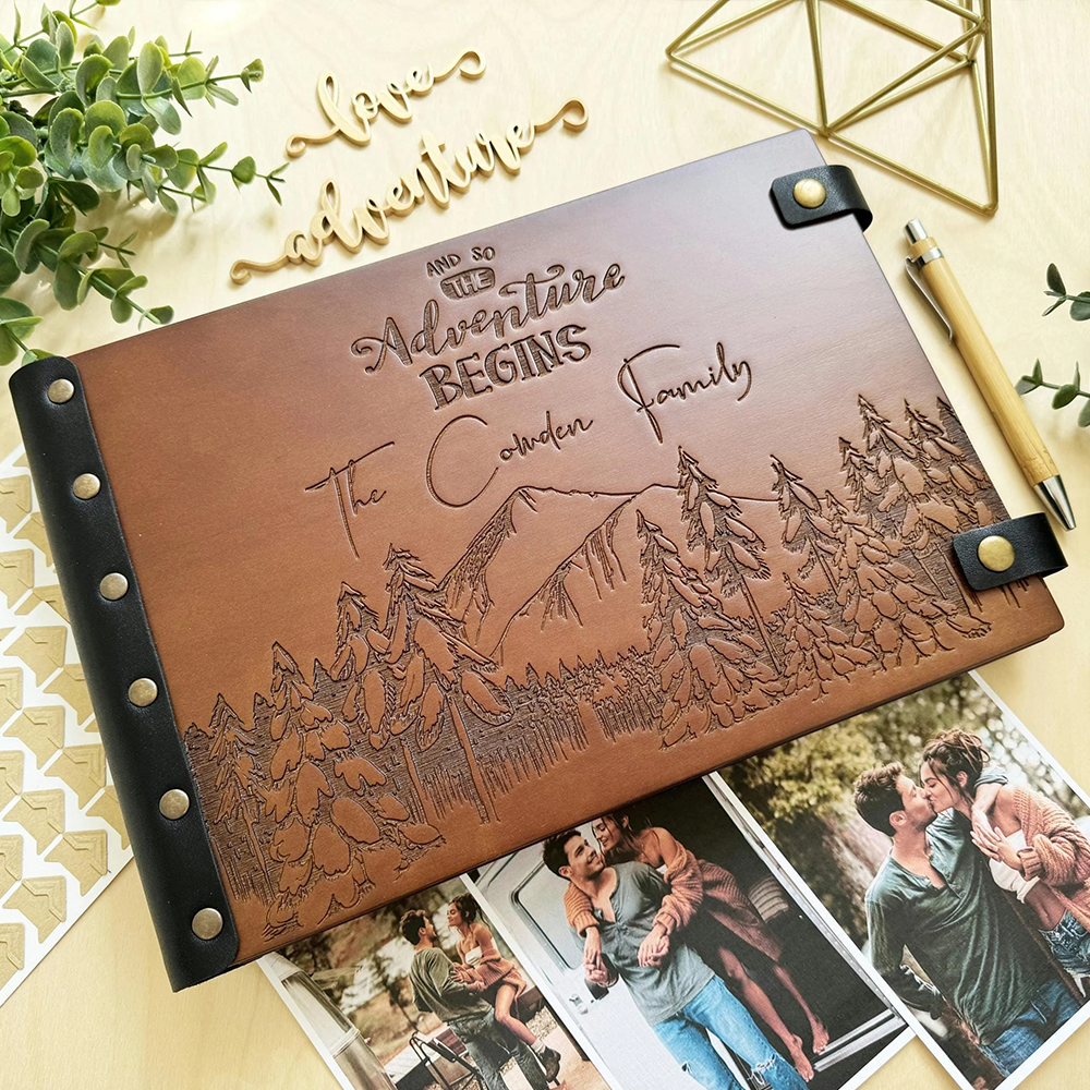 Personalized Adventure Book Wooden Photo Album Wedding Scrapbook Anniversary Gift