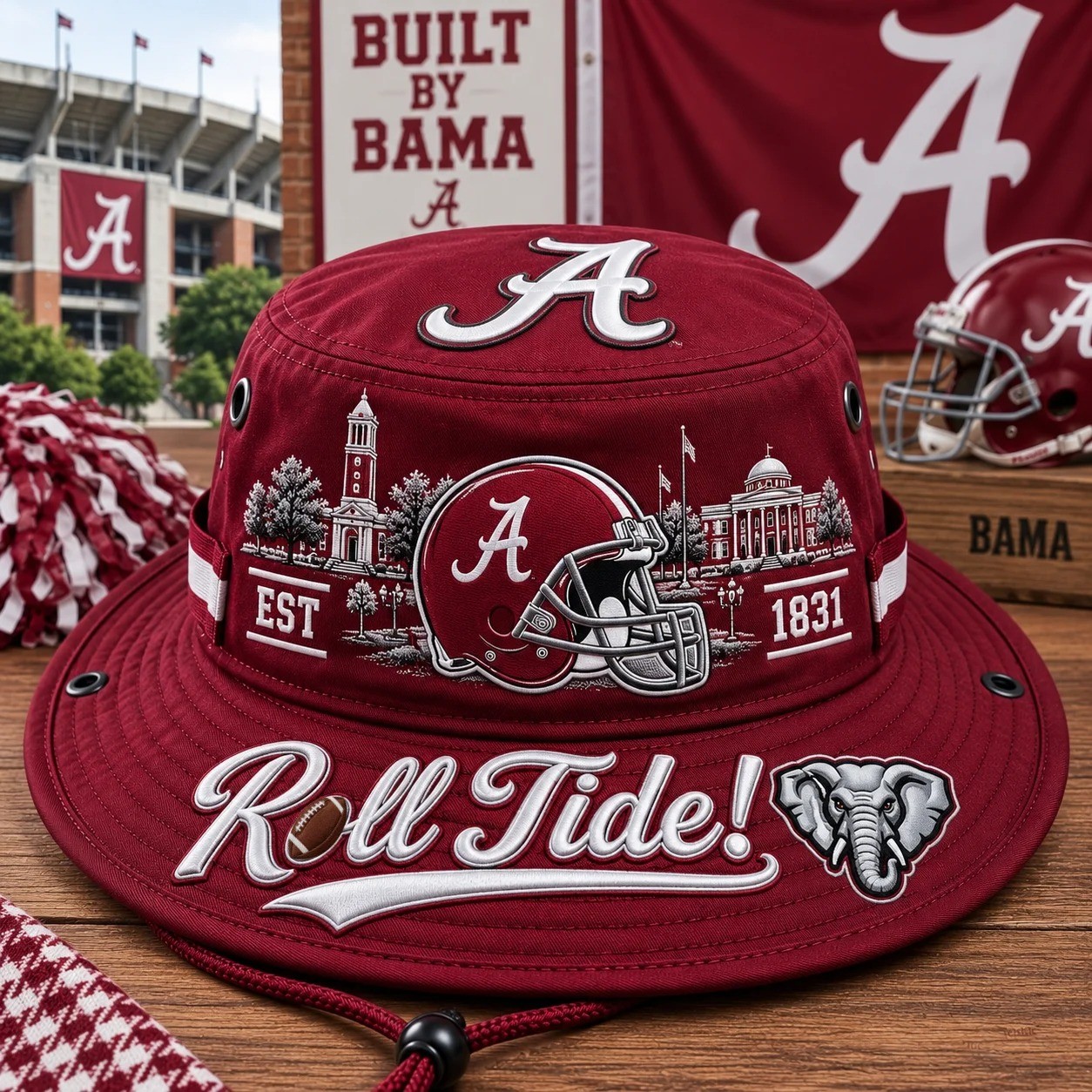 Roll Tide Boonie Hat, College Football Fan Wide Brim Game Day Hat
