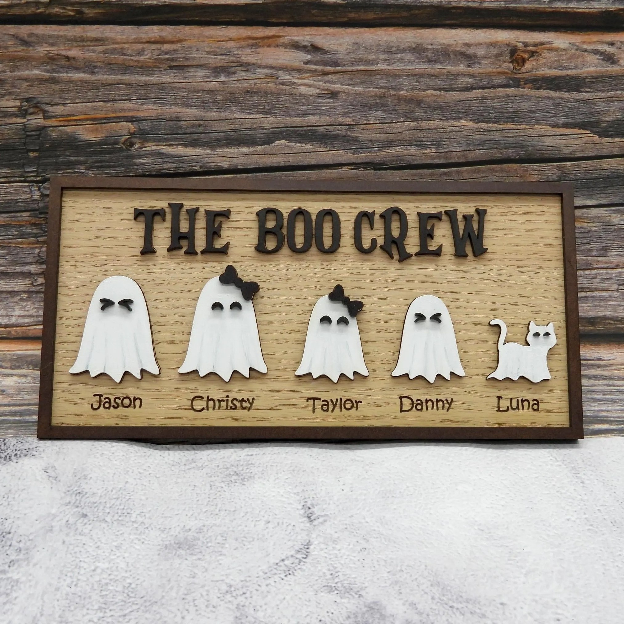 Personalized Halloween Ghost Family Boo Crew Sign Cute Spooky Home Decor