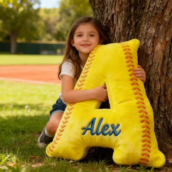 Personalized Softball Letter Pillow with Custom Name Design