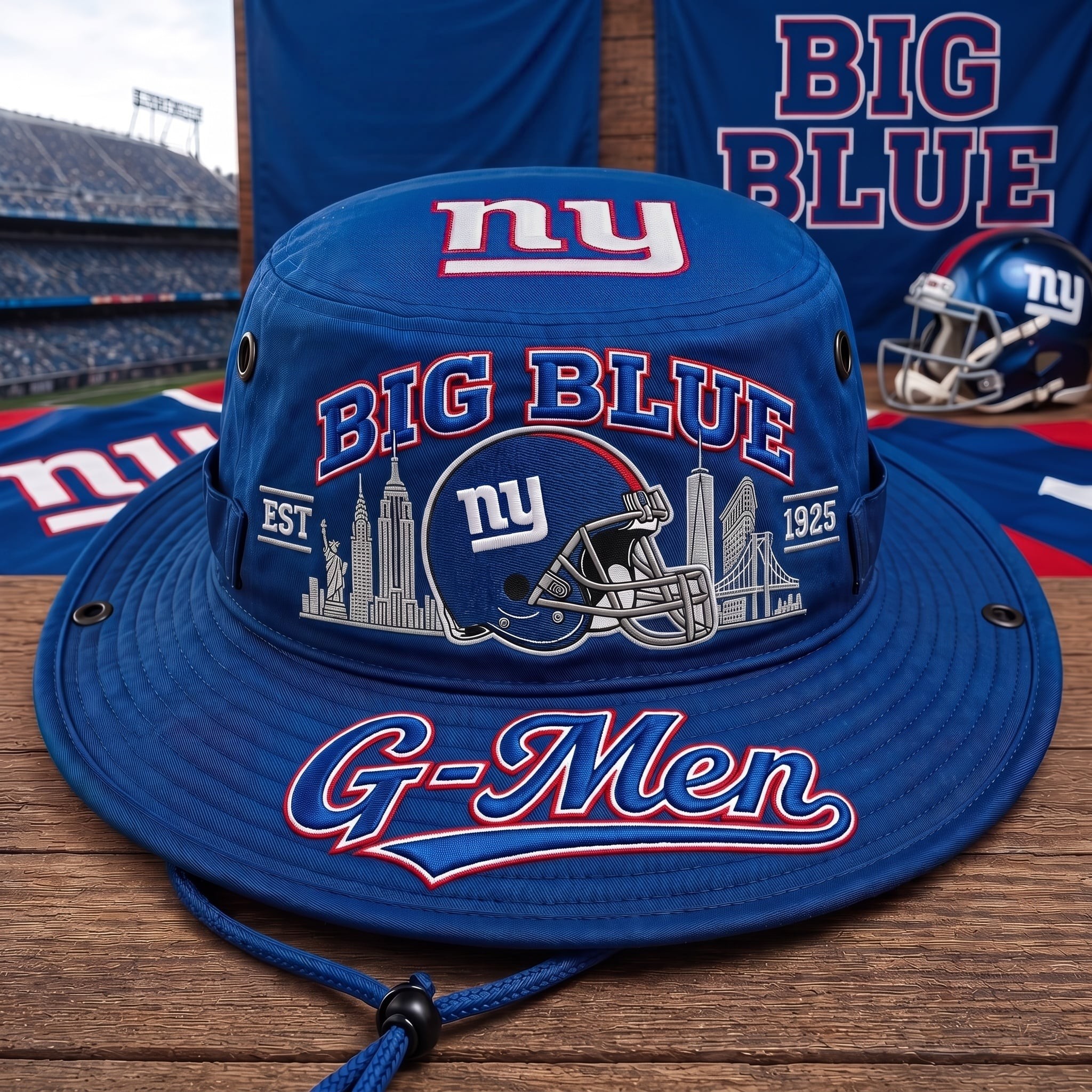 Big Blue Boonie Hat, Football Fan Wide Brim Hat, Game Day Outdoor Hat