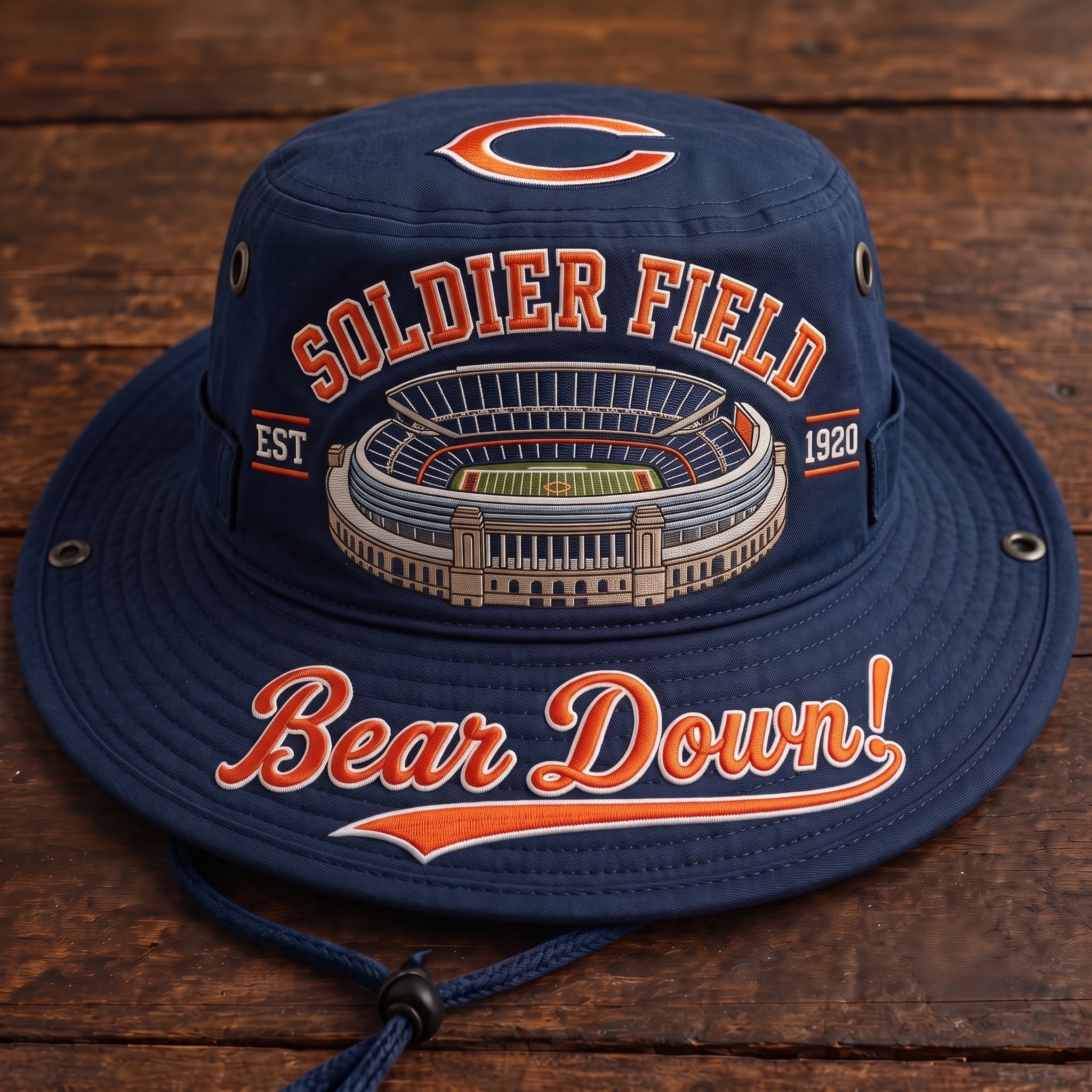 Bear Down Soldier Field Boonie Hat, Football Fan Wide Brim Hat, Game Day Outdoor Hat