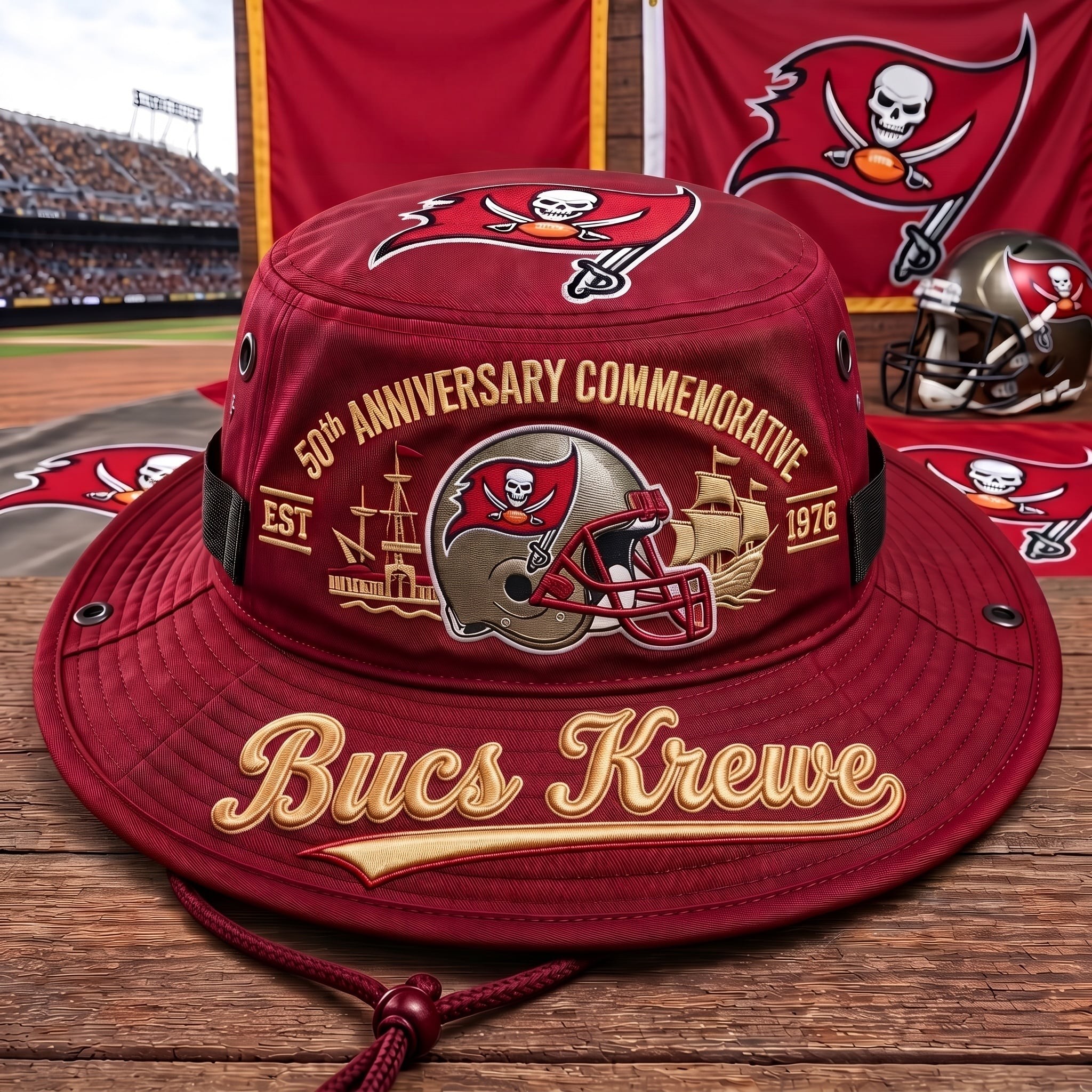 Bucs Krewe 50th Anniversary Commemorative Boonie Hat, Football Fan Wide Brim Hat, Game Day Outdoor Hat