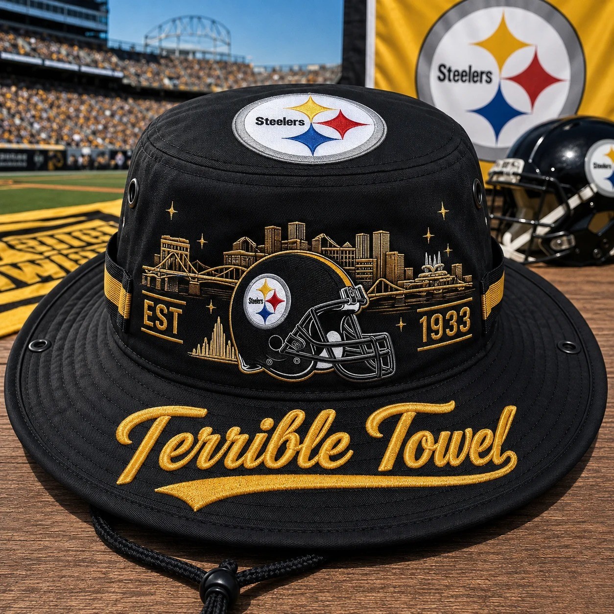 Terrible Towel Boonie Hat, Football Fan Wide Brim Hat, Game Day Outdoor Hat