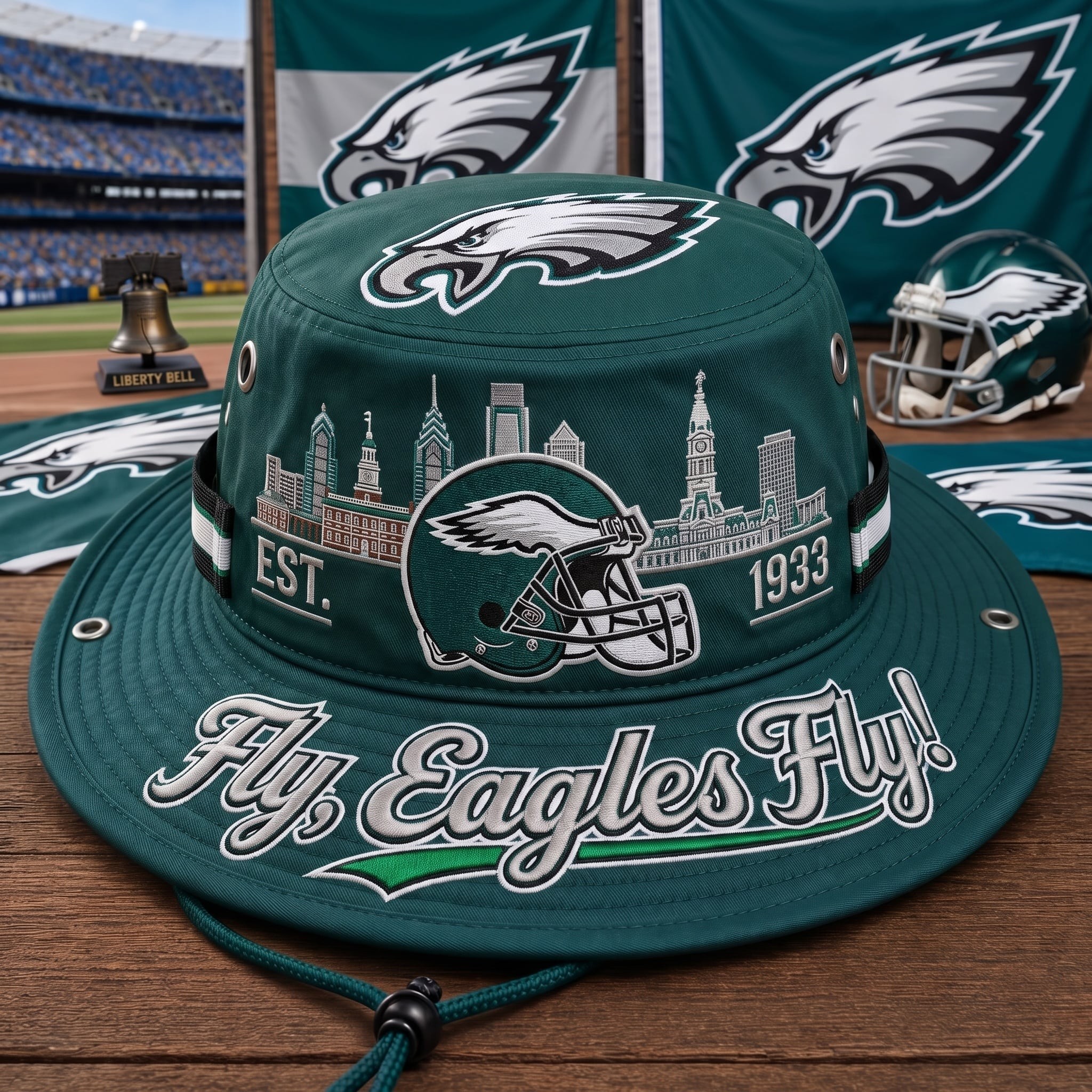 Fly Eagles Fly Boonie Hat, Football Fan Wide Brim Hat, Game Day Outdoor Hat