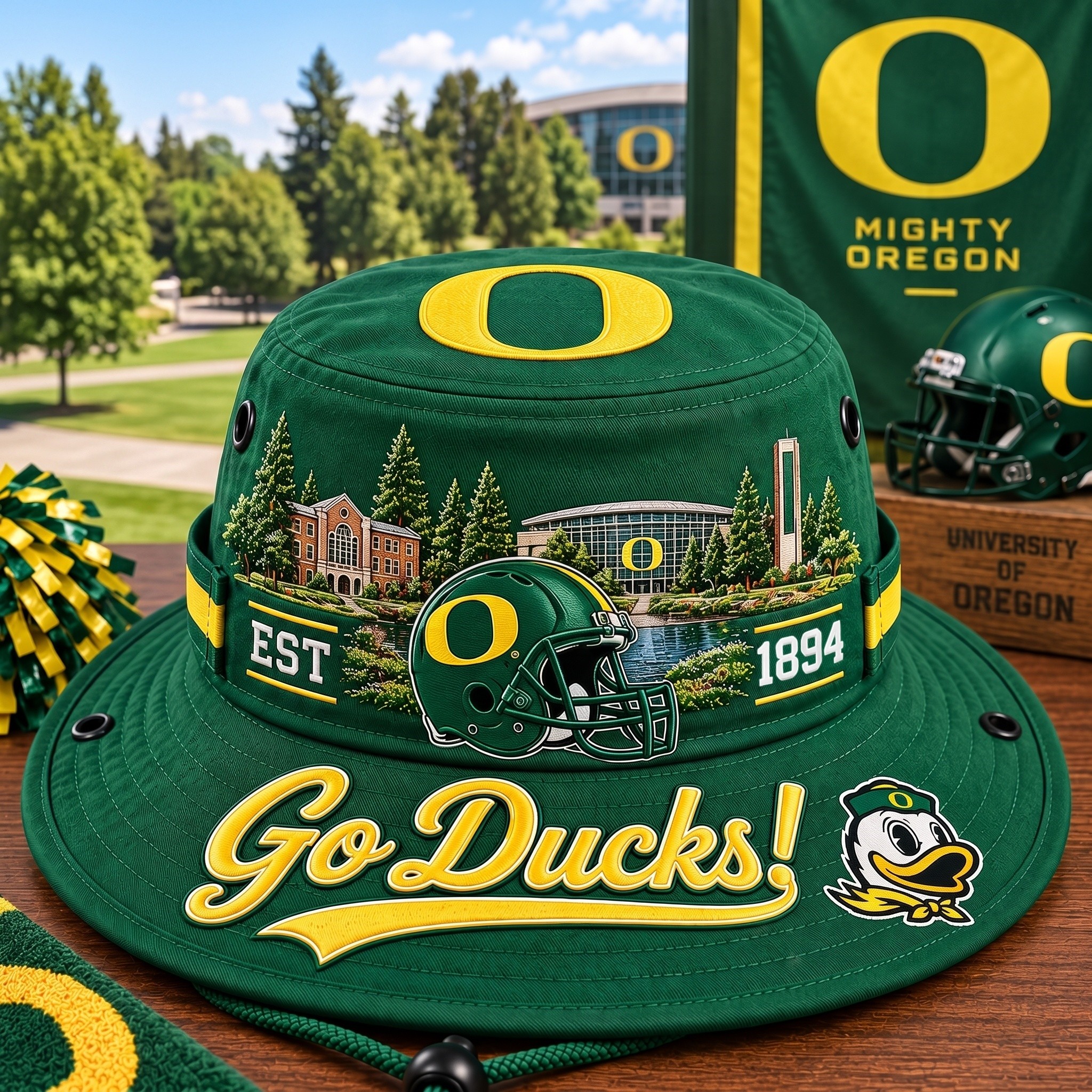 Go Ducks Boonie Hat, College Football Fan Wide Brim Game Day Hat