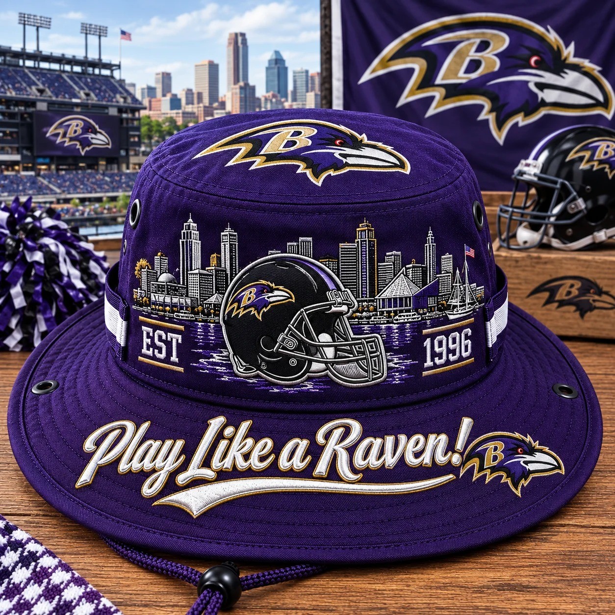 Play Like a Raven Boonie Hat, Football Fan Wide Brim Hat, Game Day Outdoor Hat