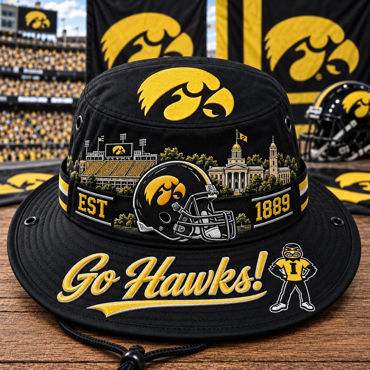 Go Hawks Boonie Hat, College Football Fan Wide Brim Game Day Hat