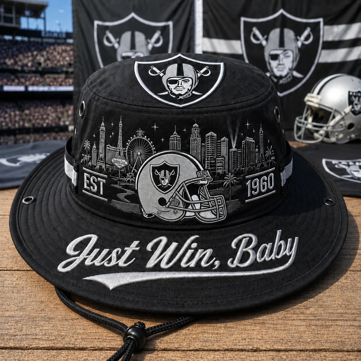 Just Win Baby Boonie Hat, Football Fan Wide Brim Hat, Game Day Outdoor Hat