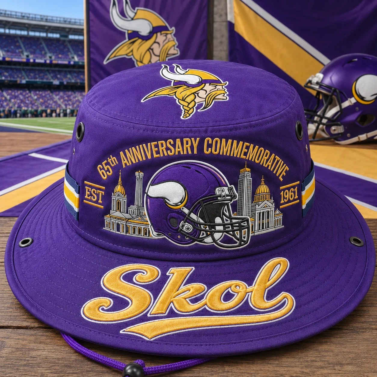 SKOL 65th Anniversary Commemorative Boonie Hat, Football Fan Wide Brim Hat, Game Day Outdoor Hat
