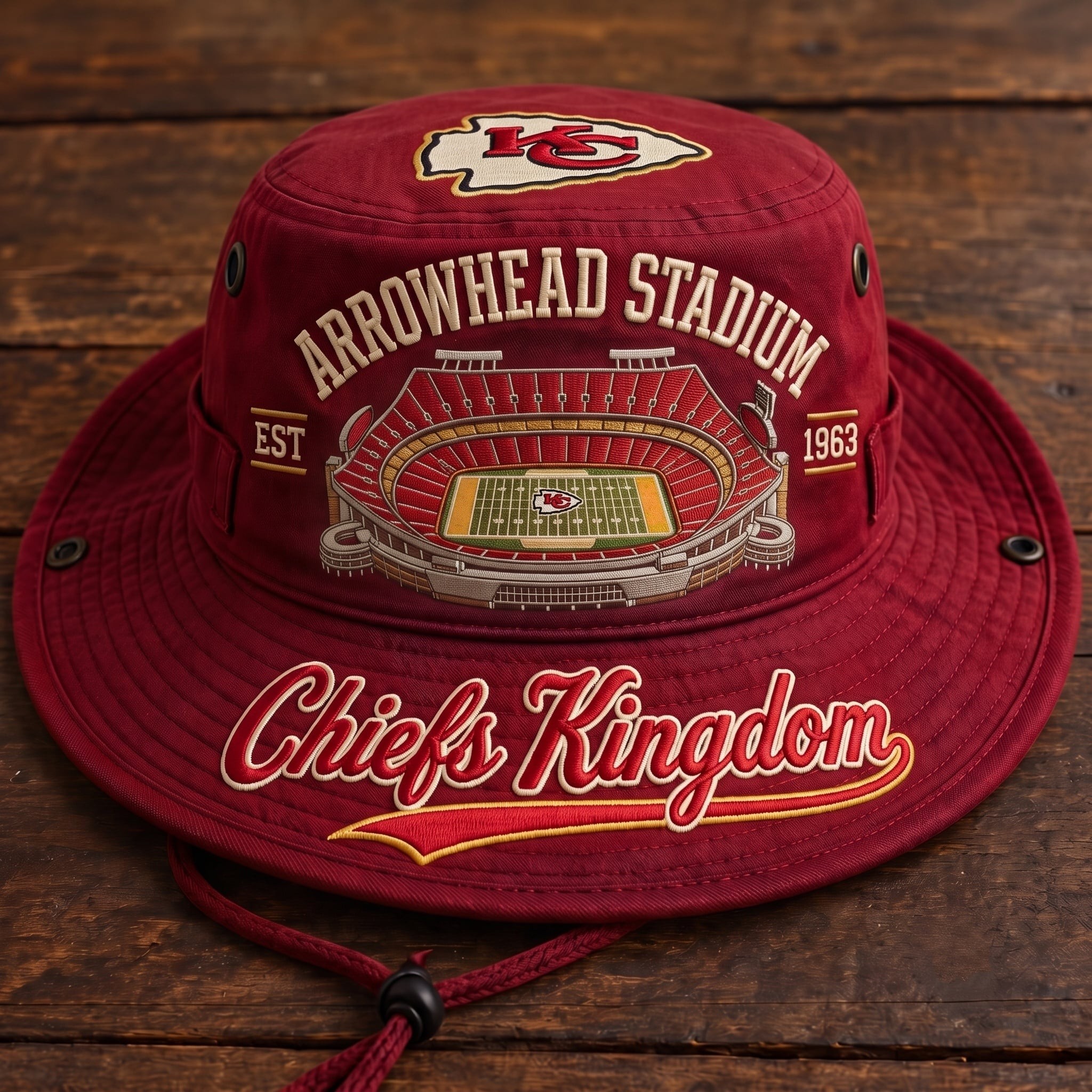 Chiefs Kingdom Arrowhead Stadium Boonie Hat, Football Fan Wide Brim Hat, Game Day Outdoor Hat