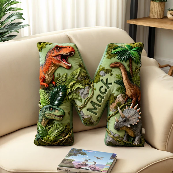 Personalized Dinosaur Letter Pillow with Custom Name Design