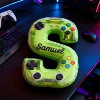 Personalized Neon Controller Letter Pillow with Custom Name Design