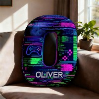 Personalized Glitch-Style Gamer Letter Pillow with Custom Name Design