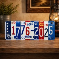 USA 250th License Plate Sign Vintage Americana Wall Decor