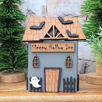 Personalized Handmade Ghost House Figurines for Halloween Wooden Tiered Tray Village Decor