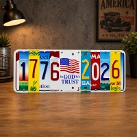 USA 250th License Plate Sign Vintage Americana Wall Decor