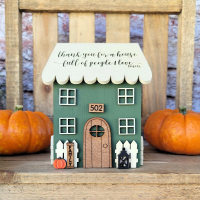 Personalized Wooden Fall House Figurines for Rustic Tray Shelf or Entryway Decor