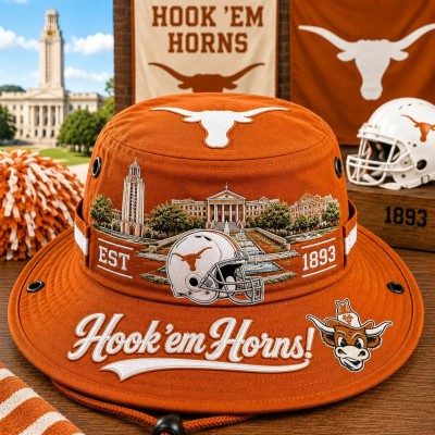 Hook 'em Horns Boonie Hat, College Football Fan Wide Brim Game Day Hat