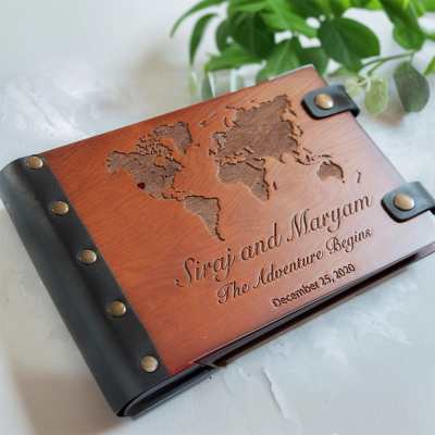 Personalized Adventure Book Wooden Photo Album Wedding Scrapbook Anniversary Gift