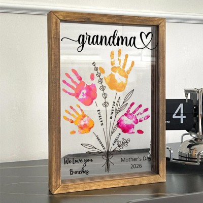 Personalized Flower Handprint Art Frame for Mom Mother's Day Gift