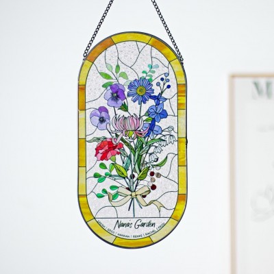 Personalized Birth Flowers Glass Suncatcher Window Hanging Home Decor Birthday Gift for Her