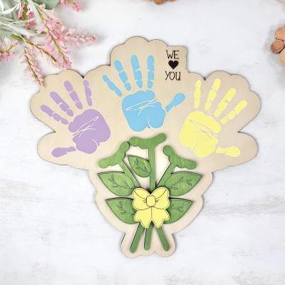Custom DIY Flower Kids Handprint and Name Sign Gift for Mom or Grandma Mothers Day Gift