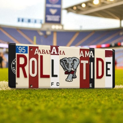 Alabama Crimson Tide License Plate Sign College Football Decor Gift for Him