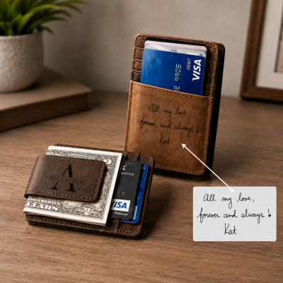 Custom Handwritten Note Leather Wallet Personalized Gift for Him Father's Day Gift