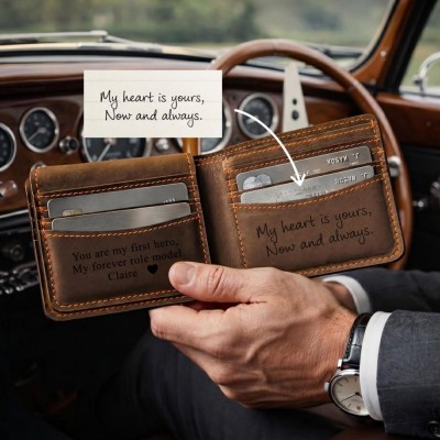 Custom Handwritten Note Leather Wallet Personalized Gift for Him Father's Day Gift