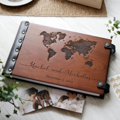 Personalized Adventure Book Wooden Photo Album Wedding Scrapbook Anniversary Gift