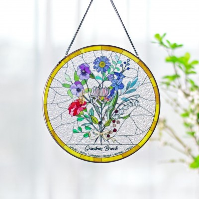 Personalized Birth Flowers Glass Suncatcher Window Hanging Home Decor Birthday Gift for Her