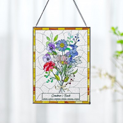 Personalized Birth Flowers Glass Suncatcher Window Hanging Home Decor Birthday Gift for Her