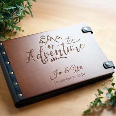 Personalized Adventure Book Wooden Photo Album Wedding Scrapbook Anniversary Gift