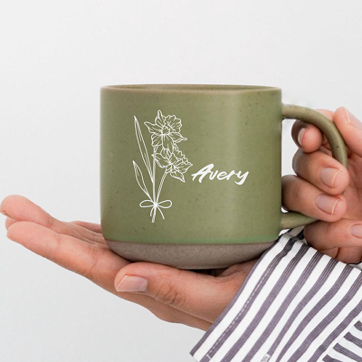 Personalized March Birth Flower Mug Unique Handmade Engraved Mother's Day Gift for Mom Grandma