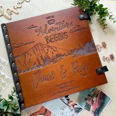 Personalized Adventure Book Wooden Photo Album Wedding Scrapbook Anniversary Gift