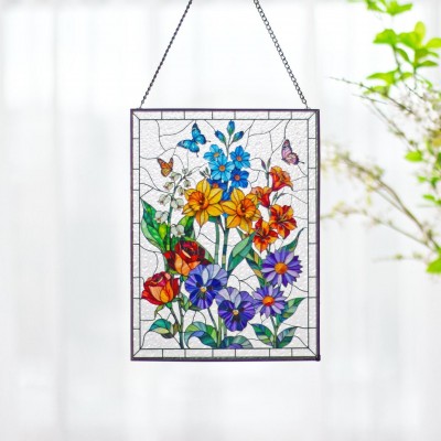 Personalized Birth Flowers Glass Suncatcher Window Hanging Home Decor Birthday Gift for Her