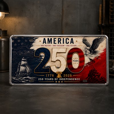 USA 250th License Plate Sign Vintage Americana Wall Decor