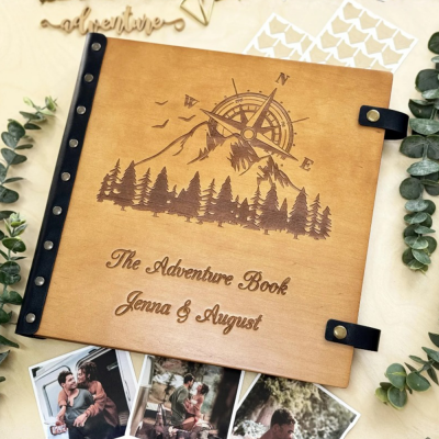 Personalized Adventure Book Wooden Photo Album Wedding Scrapbook Anniversary Gift