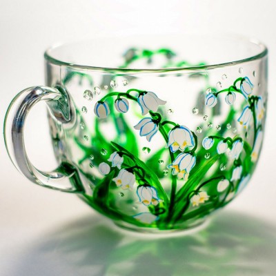 May Handmade 3D Birth Flower Glass Mug Featuring Lily of the Valley Birthday Mother’s Day Gift